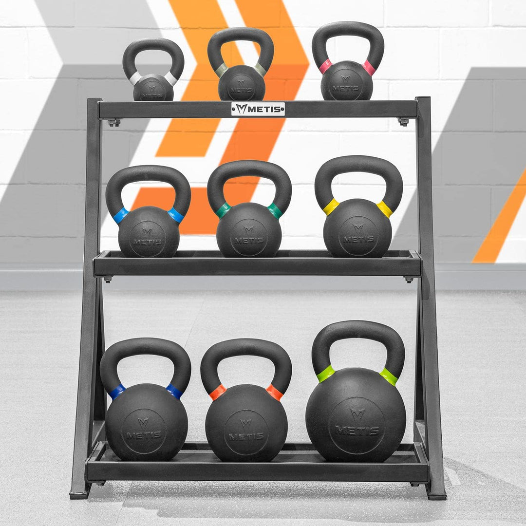 METIS Kettlebell Ständer 3 Stufen - Profi Kettlebell Set + Ständer für Aufbewahrung | Optionales Ket