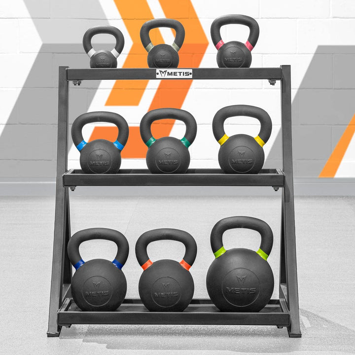 METIS Kettlebell Ständer 3 Stufen - Profi Kettlebell Set + Ständer für Aufbewahrung | Optionales Ket