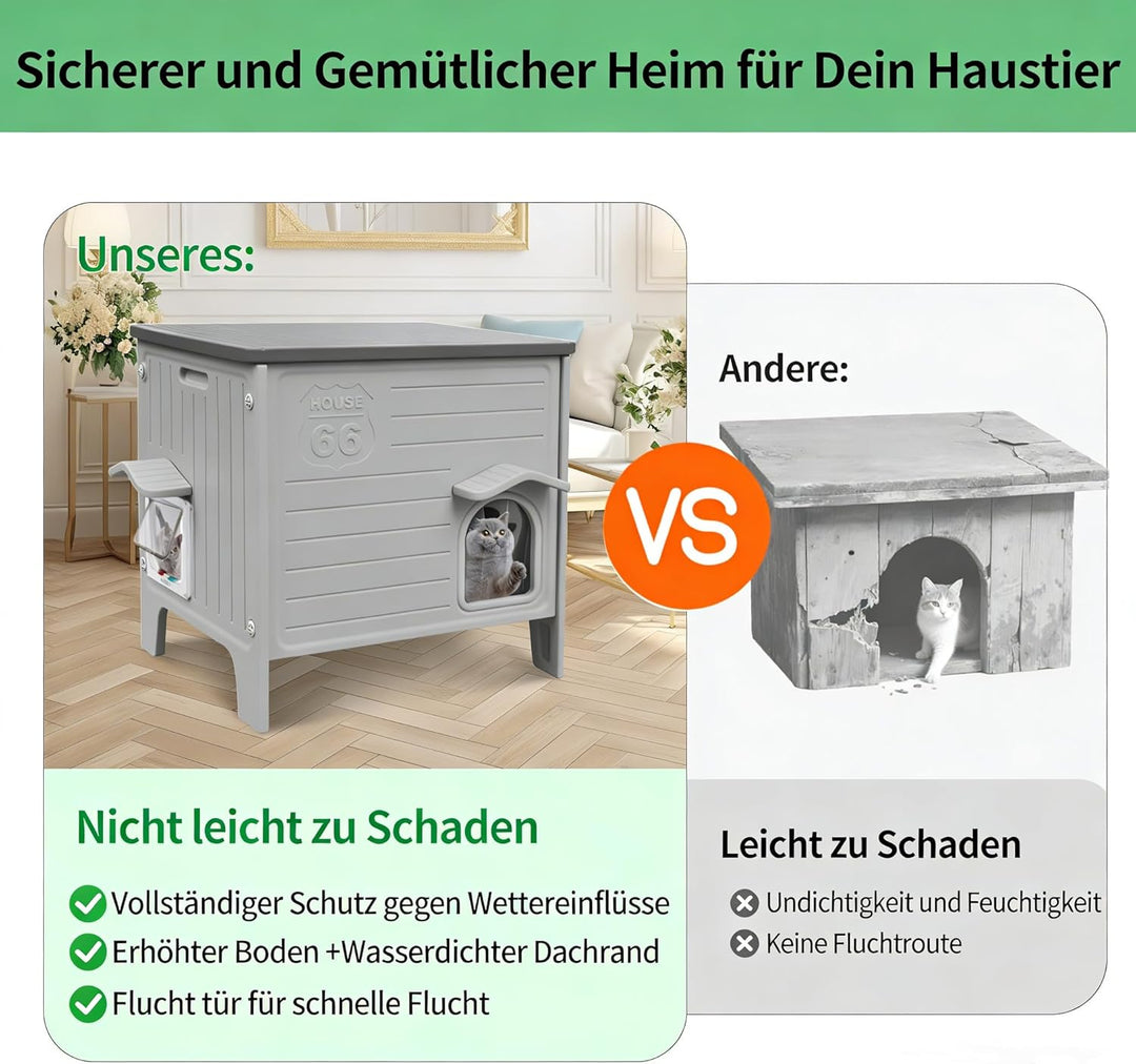 HiCaptain Katzenhaus Outdoor Winterfest Katzen Kunststoff verwildert Outdoor-Katzenhaus Welpenunterk