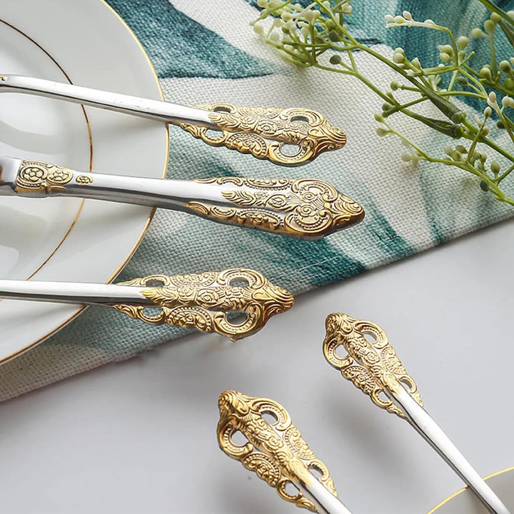 Prächtiges Barock Gold Silber 18/10 Edelstahl Besteck-Set mit 20 Teilen, rostfreies Edelstahl Bestec