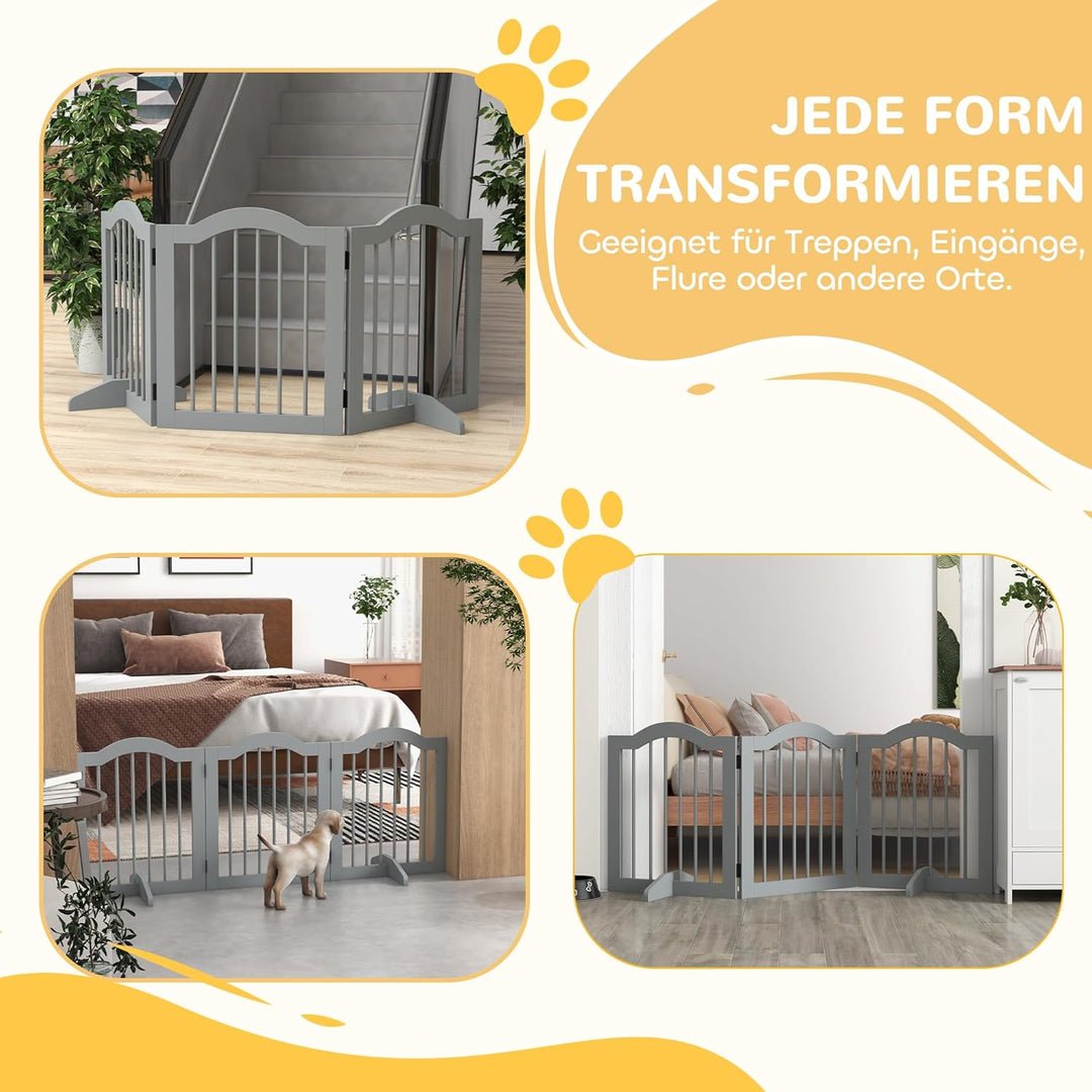 PawHut Absperrgitter Hund 3-teilig, 154,5 x 61 cm Faltbar Hundegitter mit Tür, Türschutzgitter mit 2