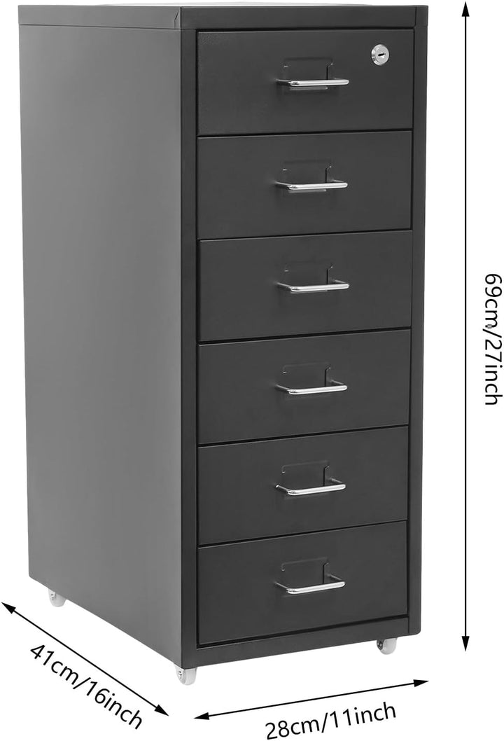6 Ebenen Mobiler Vertikal Aktenschränke Aufbewahrungsschrank für Home-Office,28x41x69cm Anti-Kippen