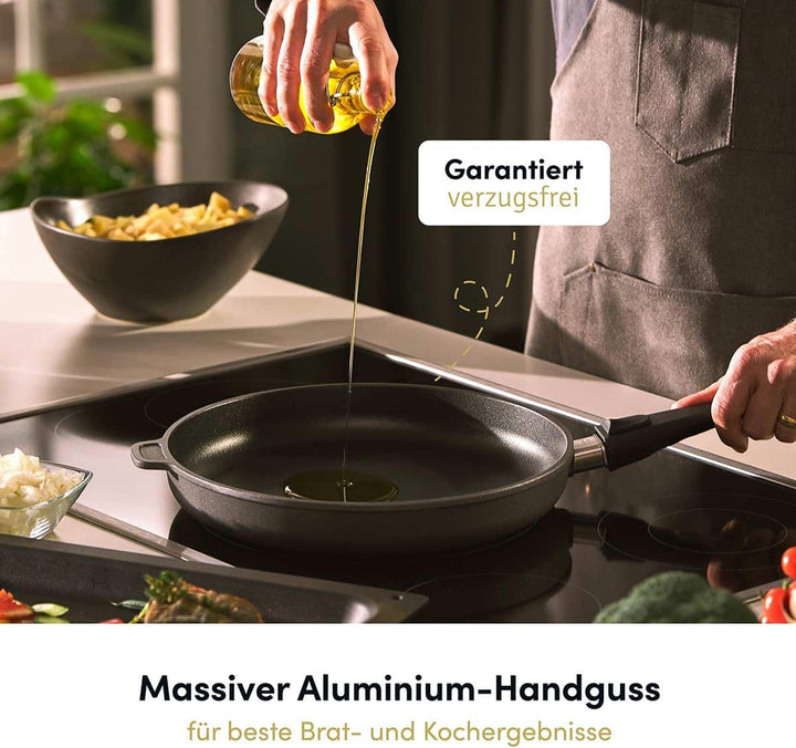 Hoffmann Aluguss Bratpfanne 28 cm Induktion Hoher Rand 7 cm Innenhöhe I Pfanne Induktionsherd I Schm