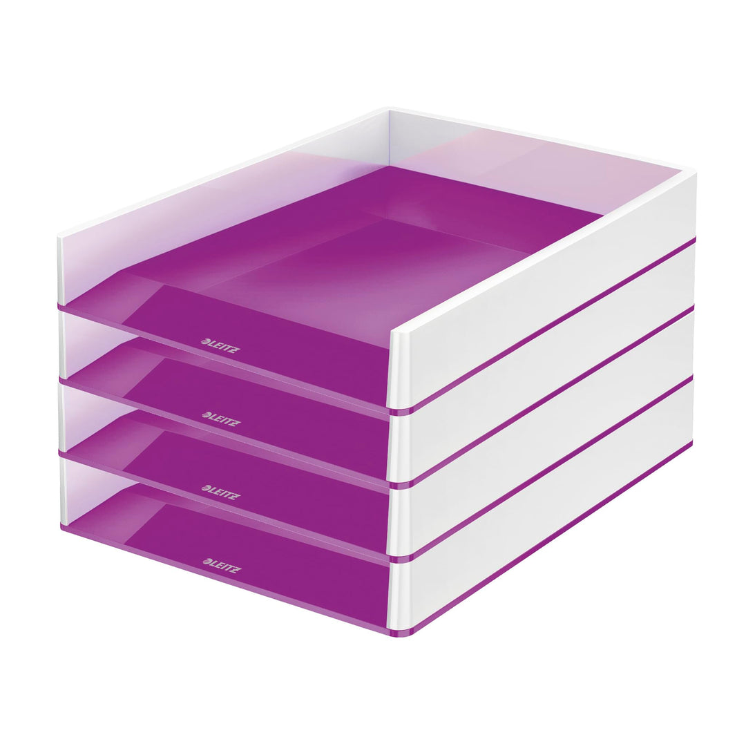 Leitz Briefkorb A4, 4er Pack, Zweifarbiges Design, Weiss/Violett, Duo Colour, WOW, 53611062 Weiss /