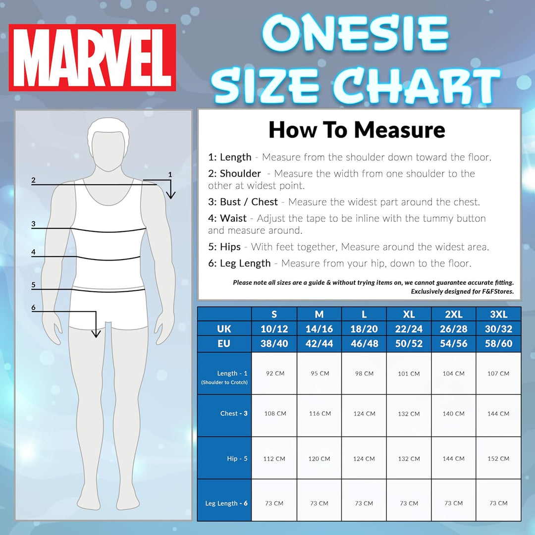 Marvel Kapuzen Flausch Fleece Onesies für Herren und Jugendliche - Bequeme Loungewear S-3XL - Gesche