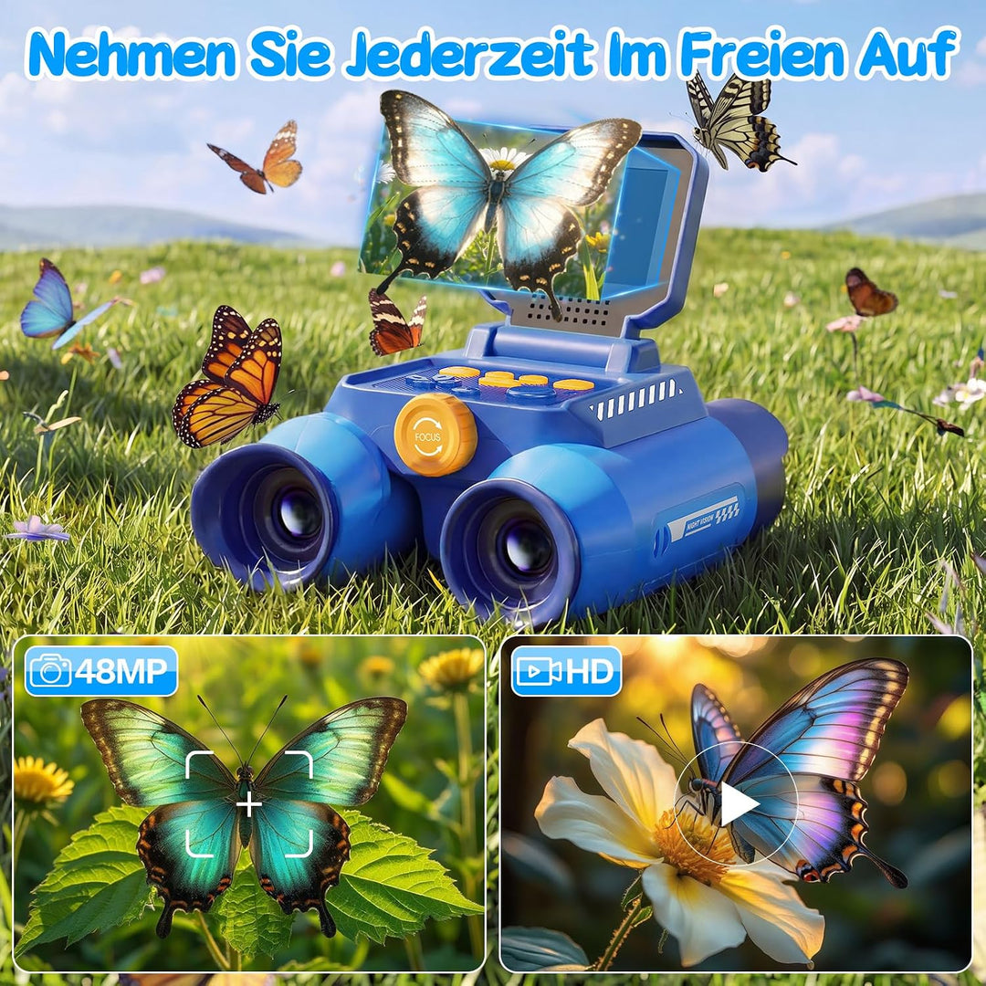 Interaktives Fernglas Kinder mit Nachtsicht, Kamera, Video(Blau) | Kinderfernglas mit 10-facher Verg