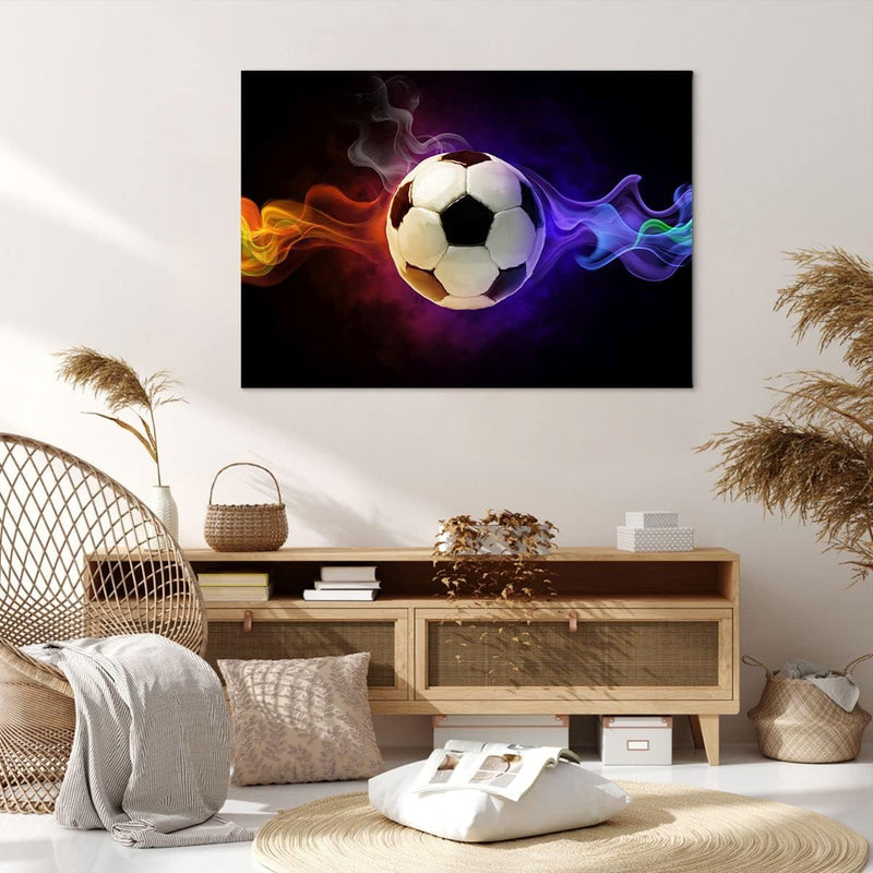 Bilder auf Leinwand 100x70cm Leinwandbild Abstrakt ball flamme fussball Gross Wanddeko Bild Schlafzi