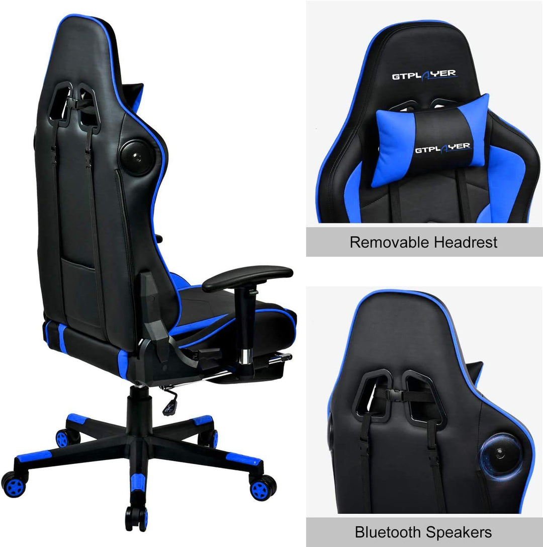GTPLAYER Gaming Stuhl Gamer Stuhl mit Fussstütze Bluetooth Lautsprecher Ergonomischer Bürostuhl Comp