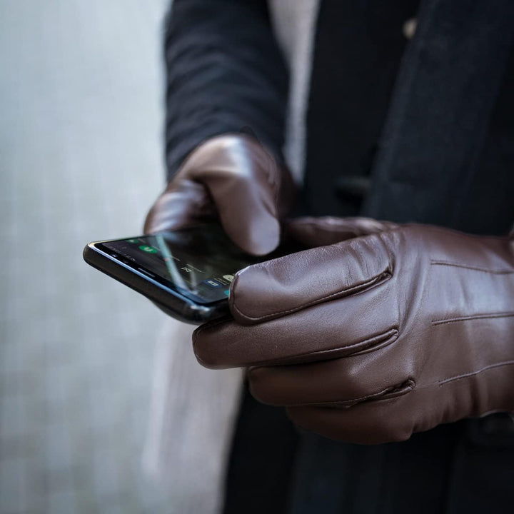 Downholme Touchscreen-Lederhandschuhe mit Innenfutter aus Kaschmir für Herren M Braun, M Braun
