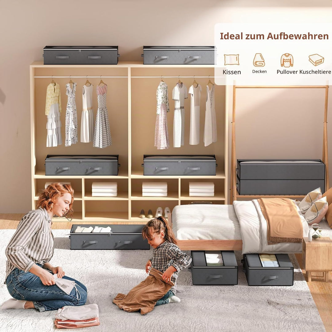 GoMaihe Unterbettkommode 6 Stück mit Verstärkten Griff und Sichtfenster, Unterbett Aufbewahrungsbox