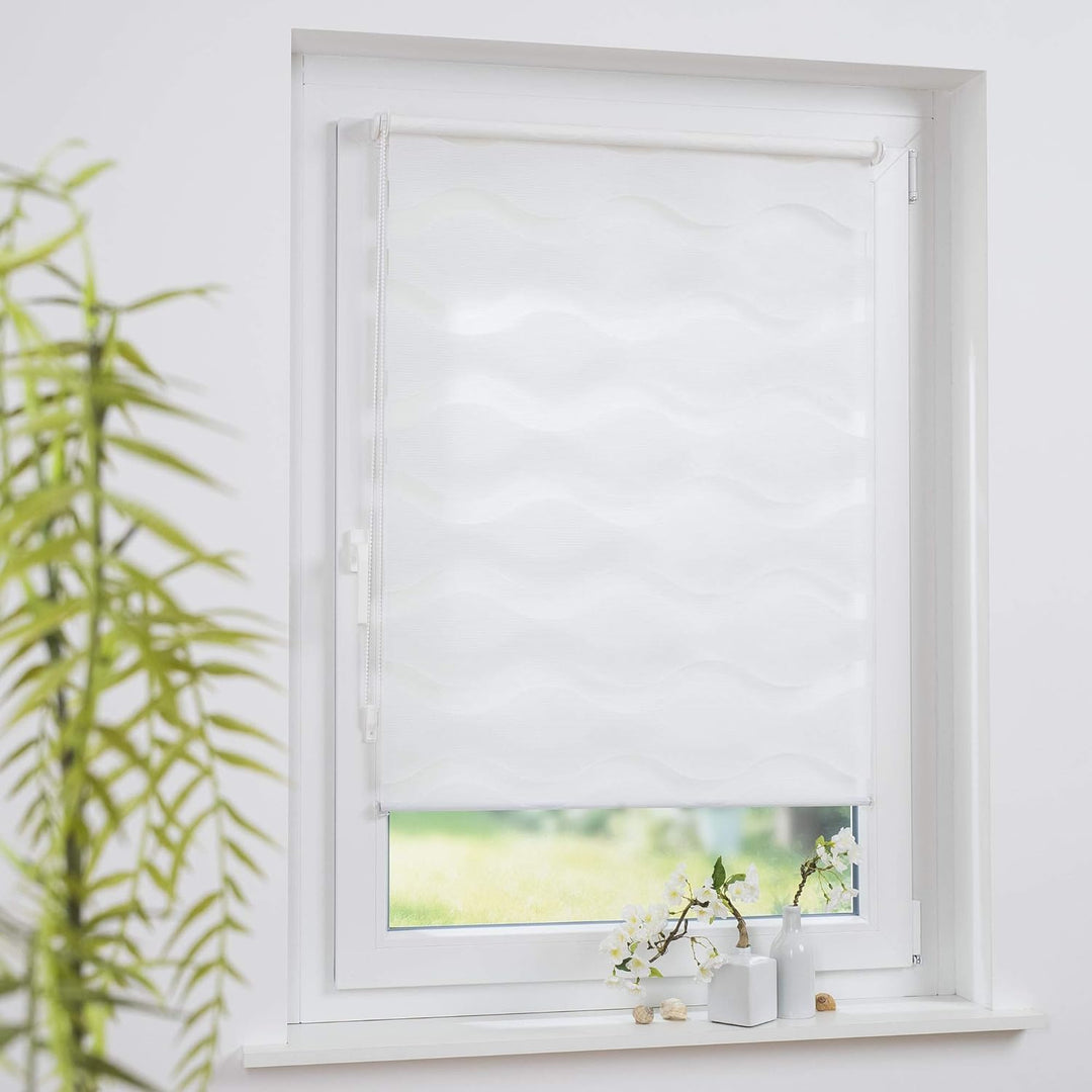 Klemmfix Doppelrollo Weiss Wave - Breite 40 bis 120 cm, Länge 150 cm BZW. 210 cm - Duo - Rollo ohne