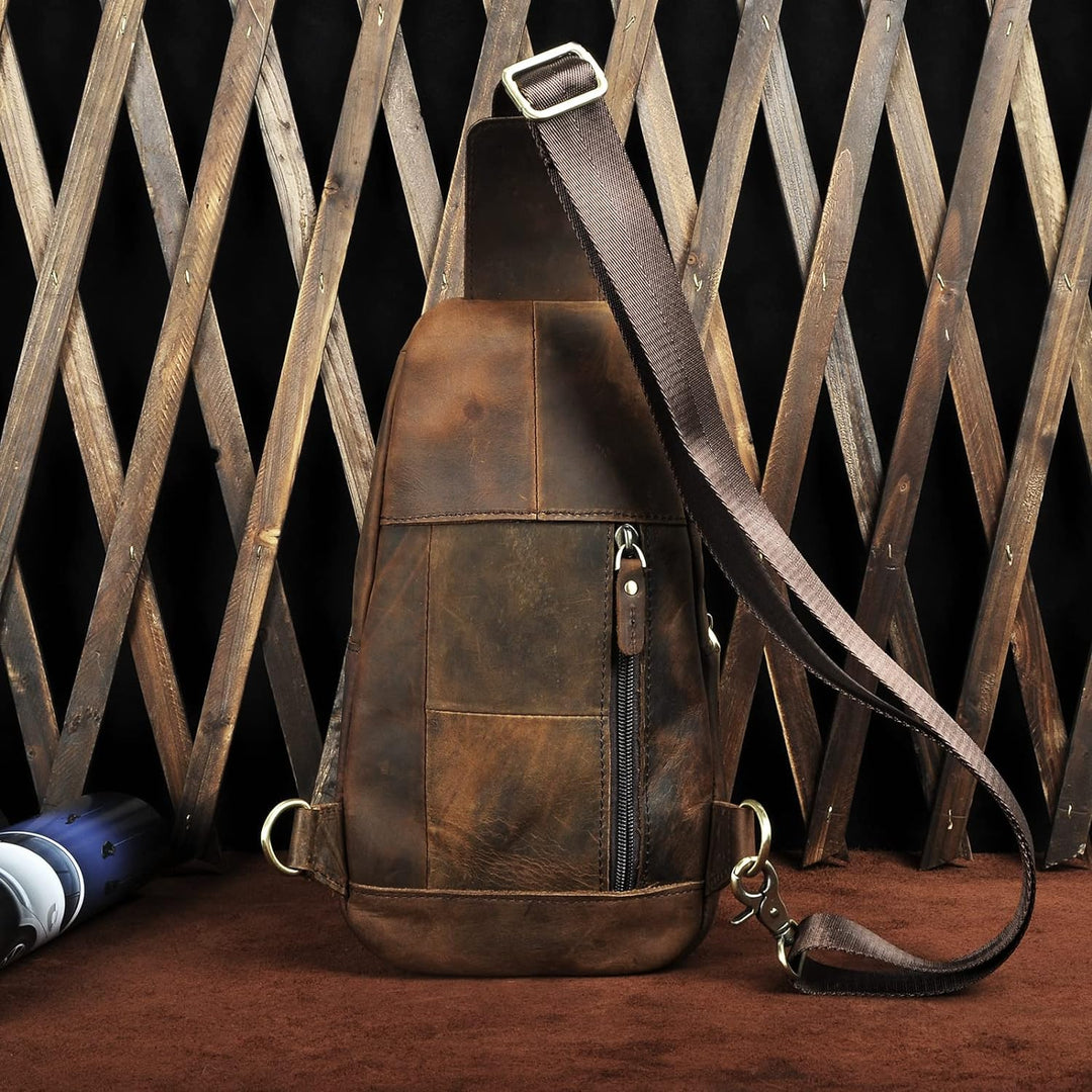 Le’aokuu Herren Echtes Leder Hüfttasche Bauchtsche Brusttasche Crossbody Bag Sling Bag Schultertsche