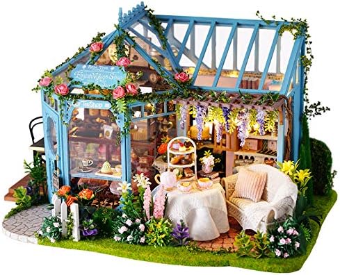 DIY Miniatur Haus Bausatz für Erwachsene,Puppenhaus Gewächshaus mit LED Licht,3D Puzzle Buchstütze a