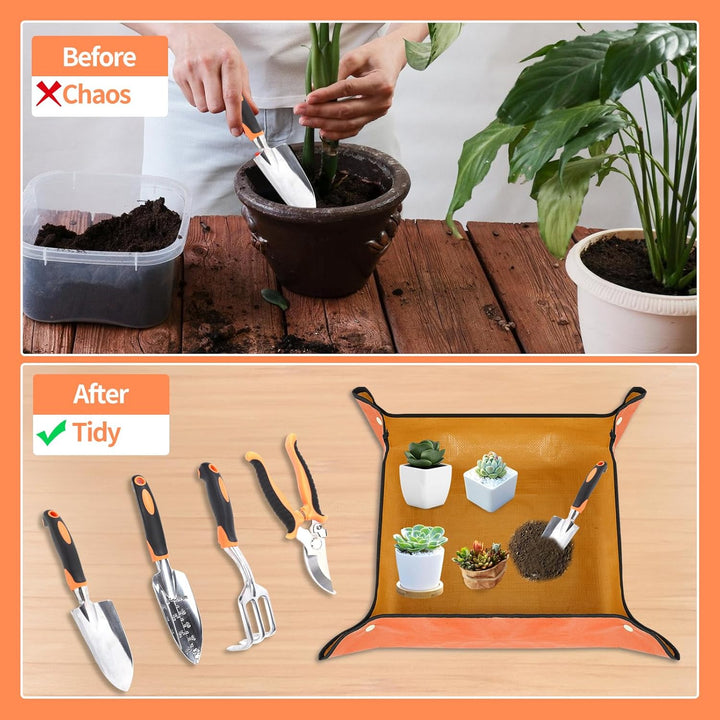 Orangefarbenes Gartengeräte Set, Leichte Aluminiumlegierung Rostbeständig, Ideales Gartengeschenke,
