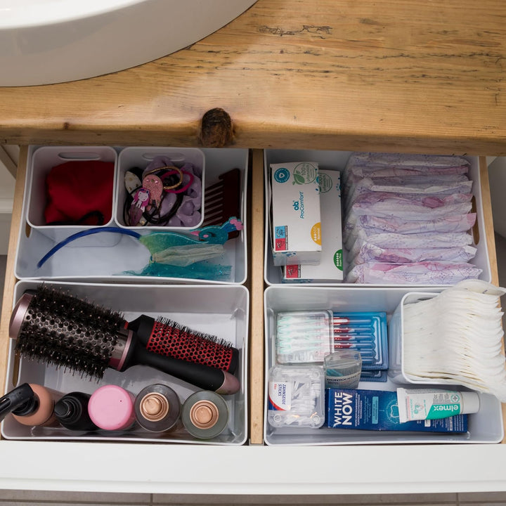 6x Ordnungsboxen - 11 cm hoch - WEIss - 25x17x11cm - 3,9 Liter - DINA5 - Ordnungskorb - Schubladenor