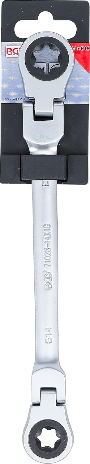 BGS 71028-14X18 | Doppel-Ratschen-Ringschlüssel | abwinkelbar | mit E-Profil Ringköpfen | SW E14 x E