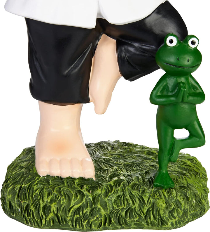 BRUBAKER Gartenzwerg Yoga Übung Baum Zwerg mit Frosch - Gartenfigur Sport Figur Vrksasana - Zen Deko