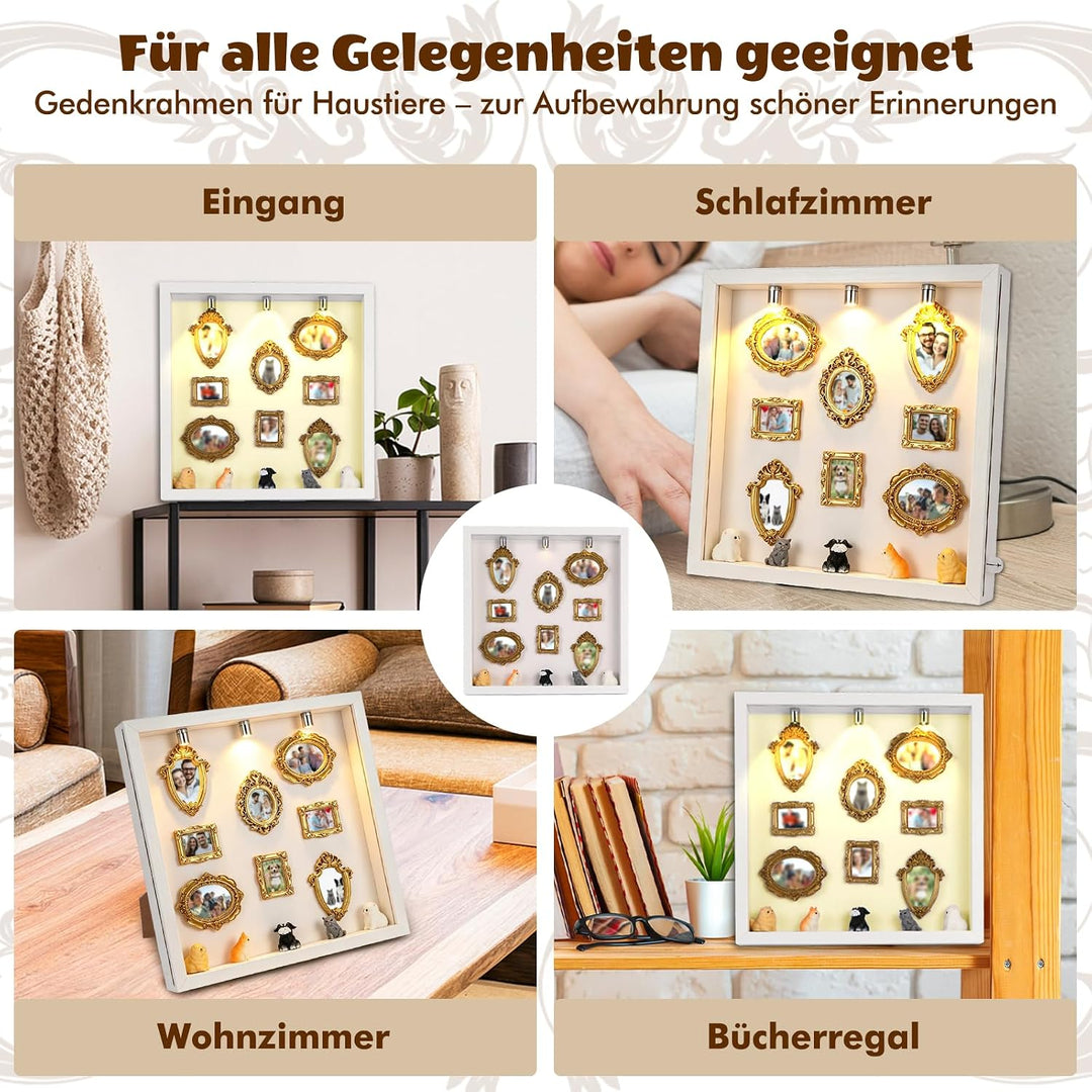 Upgrade DIY Mini Museum Bilderrahmen Set, Schattenbox mit seitlich öffnender Acrylfront & LED-Licht,