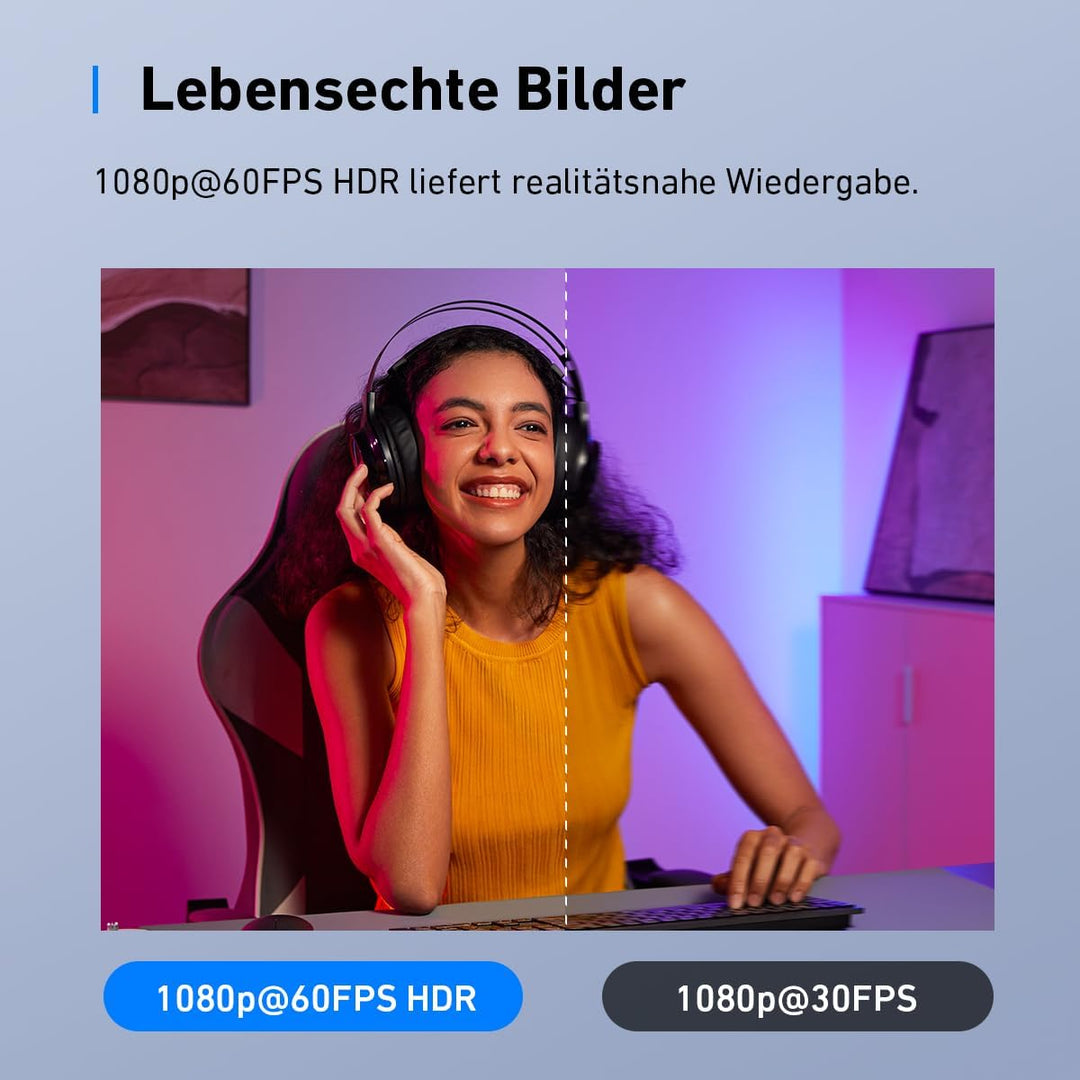 AnkerWork C310 Webcam, 4K Webcam, 12MP, 1080p@60FPS HDR, KI-Autofokus, KI-Framing, Mikros mit KI-Ger