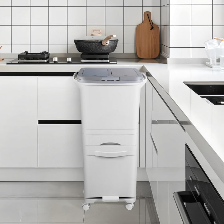 Mülleimer Küche 42L,3 Fächer,2 Fächer Mülltrennsystem mit Deckel | Mülleimer mit Deckel und Click-Fu