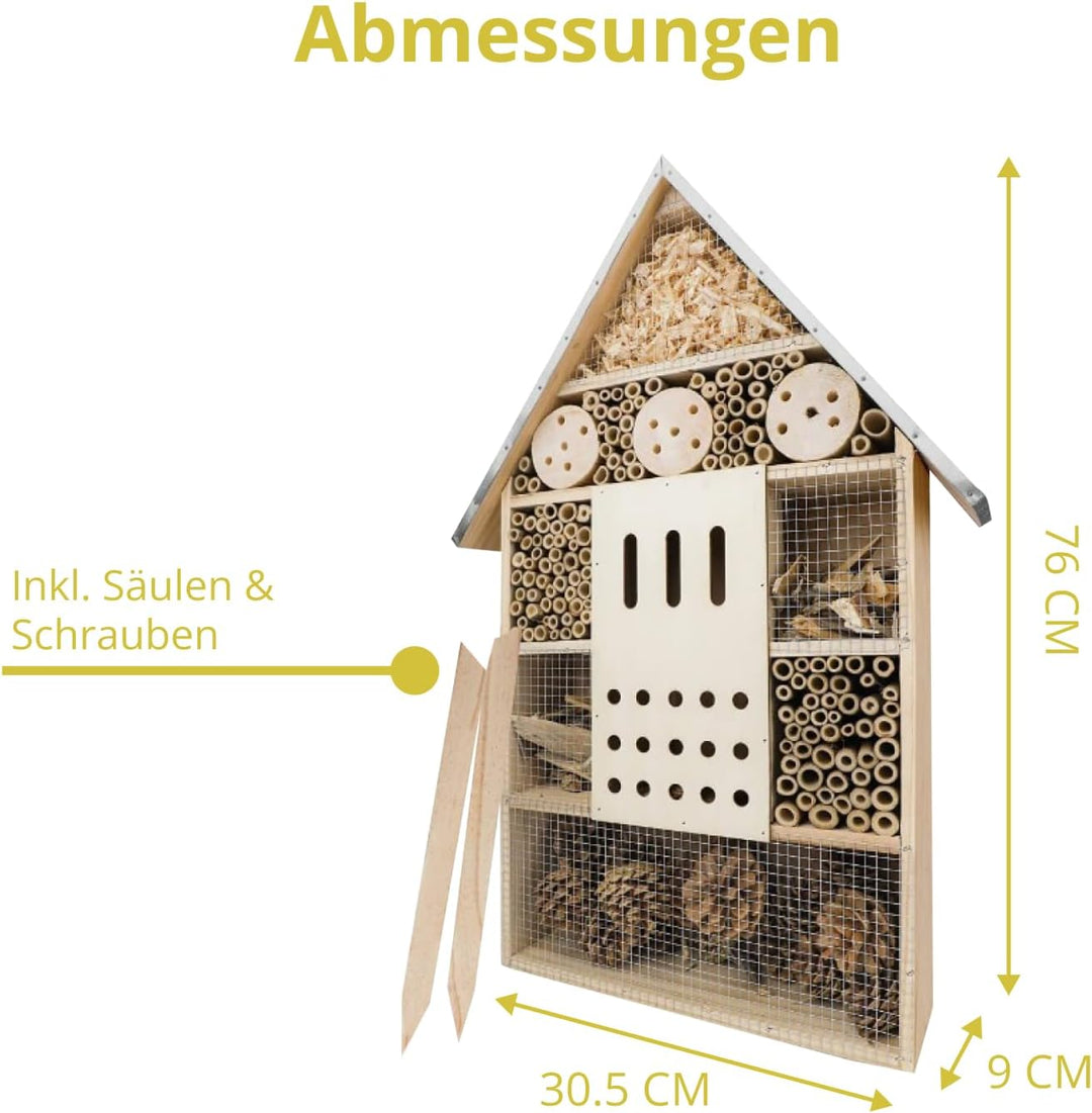 WILDLIFE FRIEND I Insektenhotel XXL stehend - mit Standfuss 76cm & Metalldach - Gross, Unbehandelt,