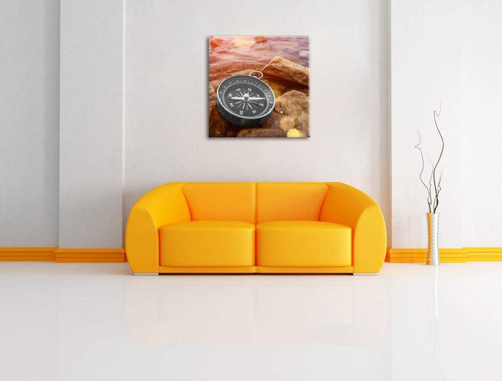 Pixxprint schöner Kompass Heimat schwarz/weiss, Format: 70x70 auf Leinwand, 70x70