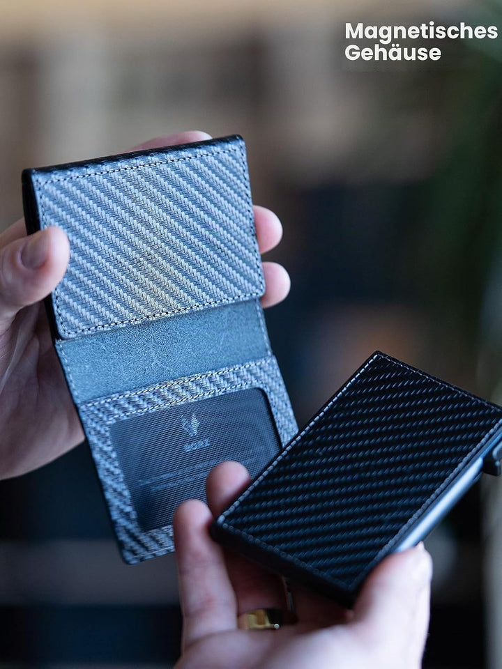 BORZ Prime ® Slim Wallet mit Münzfach AirTag kompatibel I Kartenetui mit RFID Schutz I Mini Geldbörs