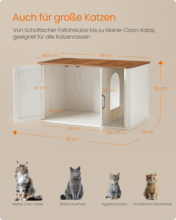 Feandrea Katzenhaus, Katzenklo-Schrank modern, Vordereingang, mit Doppeltür und Griffen, als Sideboa
