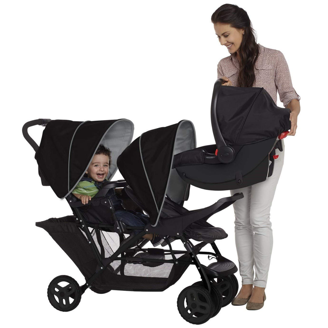 Graco Stadium Duo Geschwisterwagen, Zwillingswagen, 0-15 kg, grosser Staukorb, inkl. Snacktabletts,