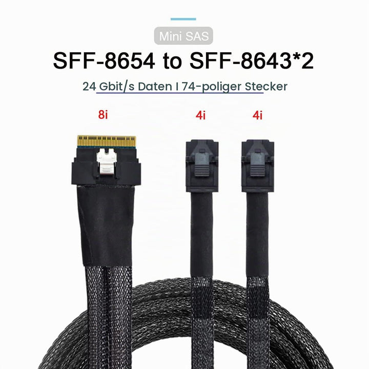 cablecc PCI-E Ultraport Slimline SAS Slim 4.0 SFF-8654 8i 74pin auf Dual SFF-8643 4i Mini SAS HD Kab