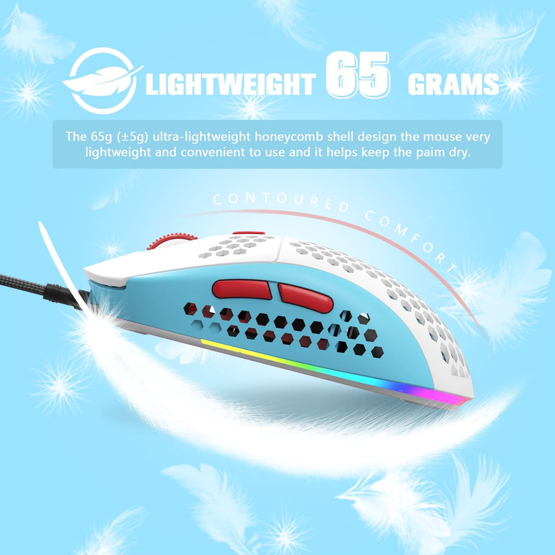 383 PRO Ultraleichte kabelgebundene Gaming-Maus, leichte Wabenschale, 6 RGB-atmungsaktive Hintergrun