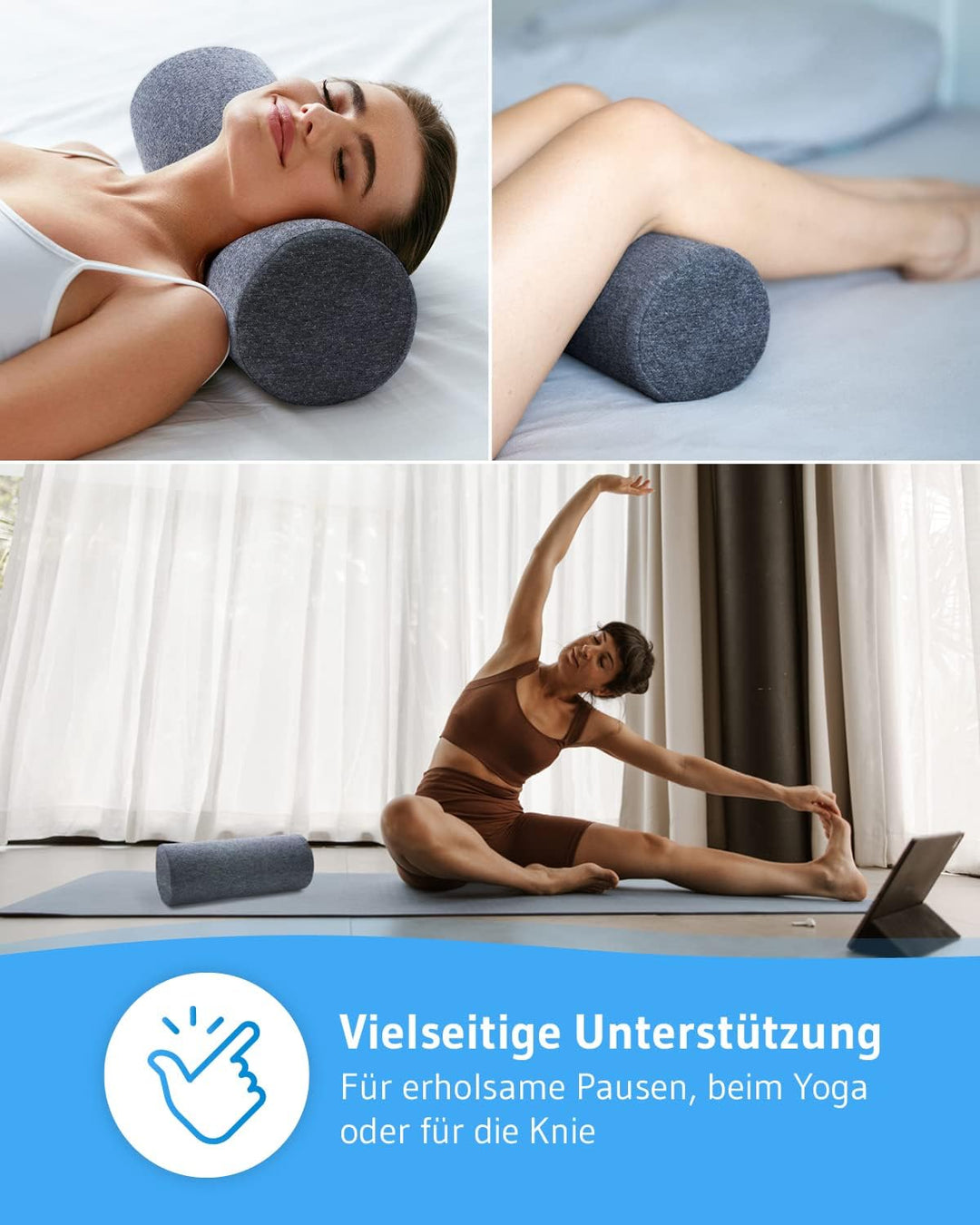 Nackenrolle UniROLL 15x40 cm mit schnelltrocknendem Thermo-Bezug | Knie-Rolle aus hochwertigem Memor