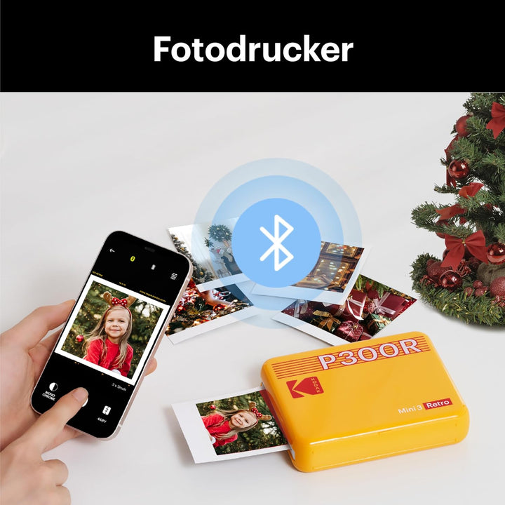 KODAK Mini 3 Retro 4PASS Fotodrucker, tragbar (7,6 x 7,6 cm) – Paket mit 68 Blättern, Gelb Imprimant