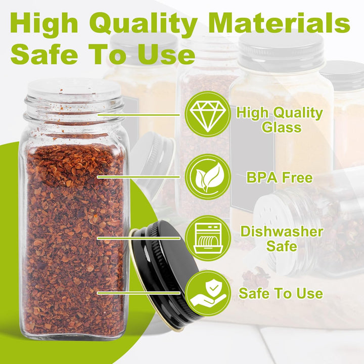 YRHome 24 Stück Gewürzgläser Eckig Set Gewürzglas Aus Glas Spice Jars 120ML Gewürzdosen Mit Etikette