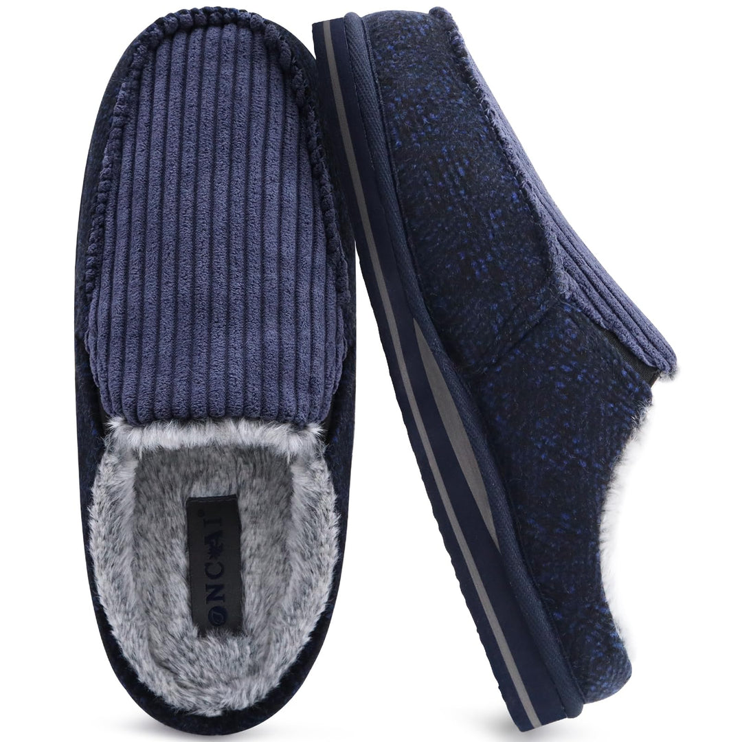 ONCAI Hausschuhe Herren Komfort Pantoffeln Plüsch Streifen Hüttenschuhe Wärme Cord Flauschig Slipper