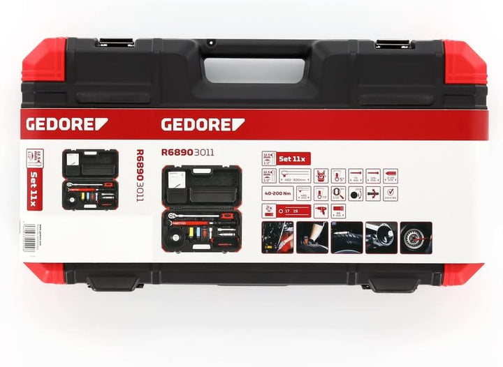 GEDORE red Rad-Montage-Set, Set 11-teilig, gefüllt, Werkzeug für KFZ-Handwerker, im Kunststoffkoffer