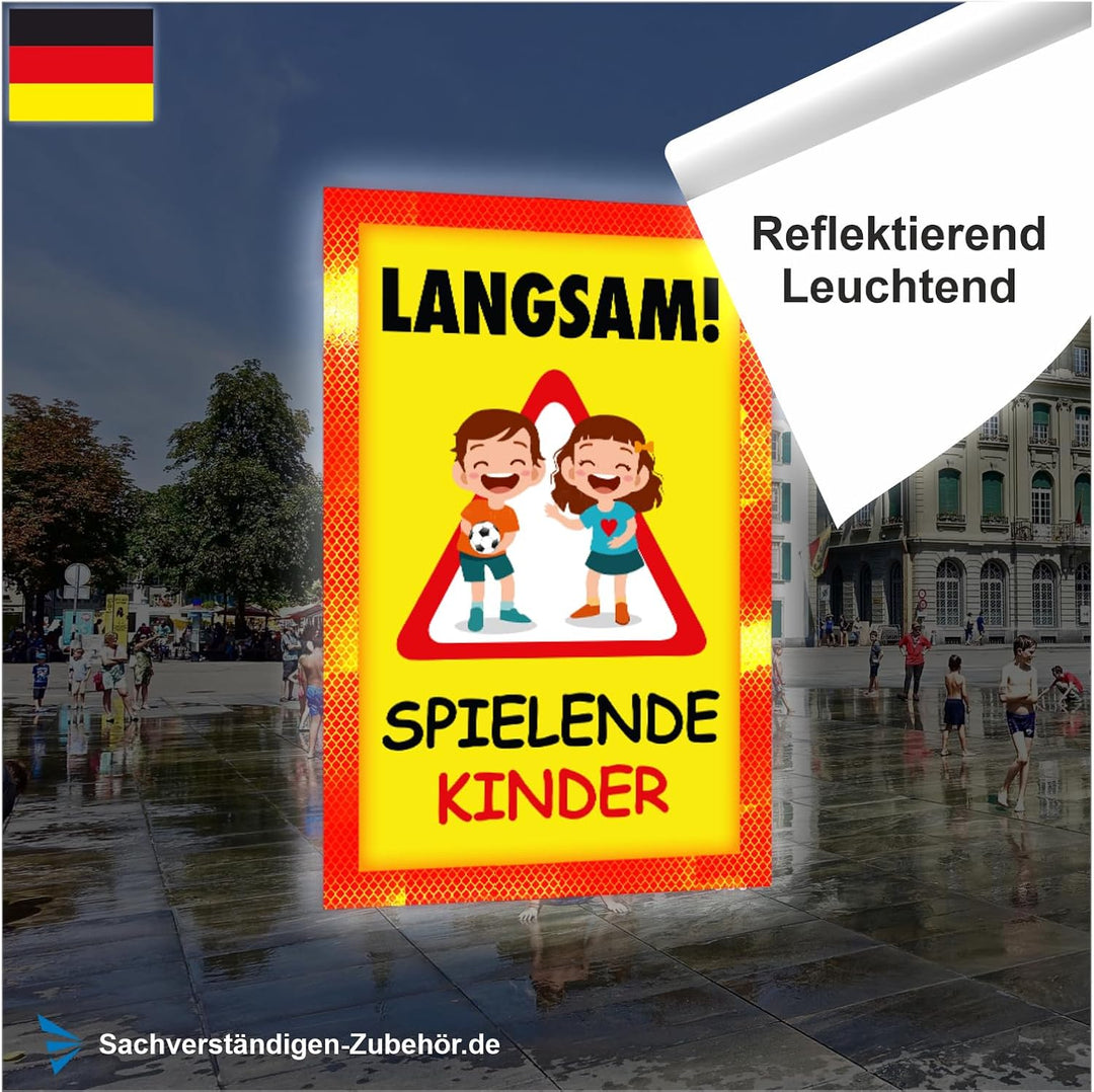 Sachverständigen-Zubehör® Achtung Kinder Sicherheit Schild XXL aus Metall [3 mm] mit Reflektoren [re