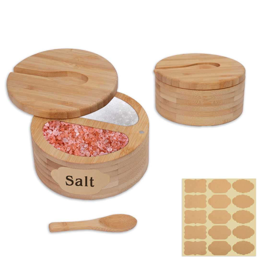2 Stk Salzdose mit Deckel und Löffel, Salzbehälter Holz für Küche, Magnetische Salztopf Klein, Salzf