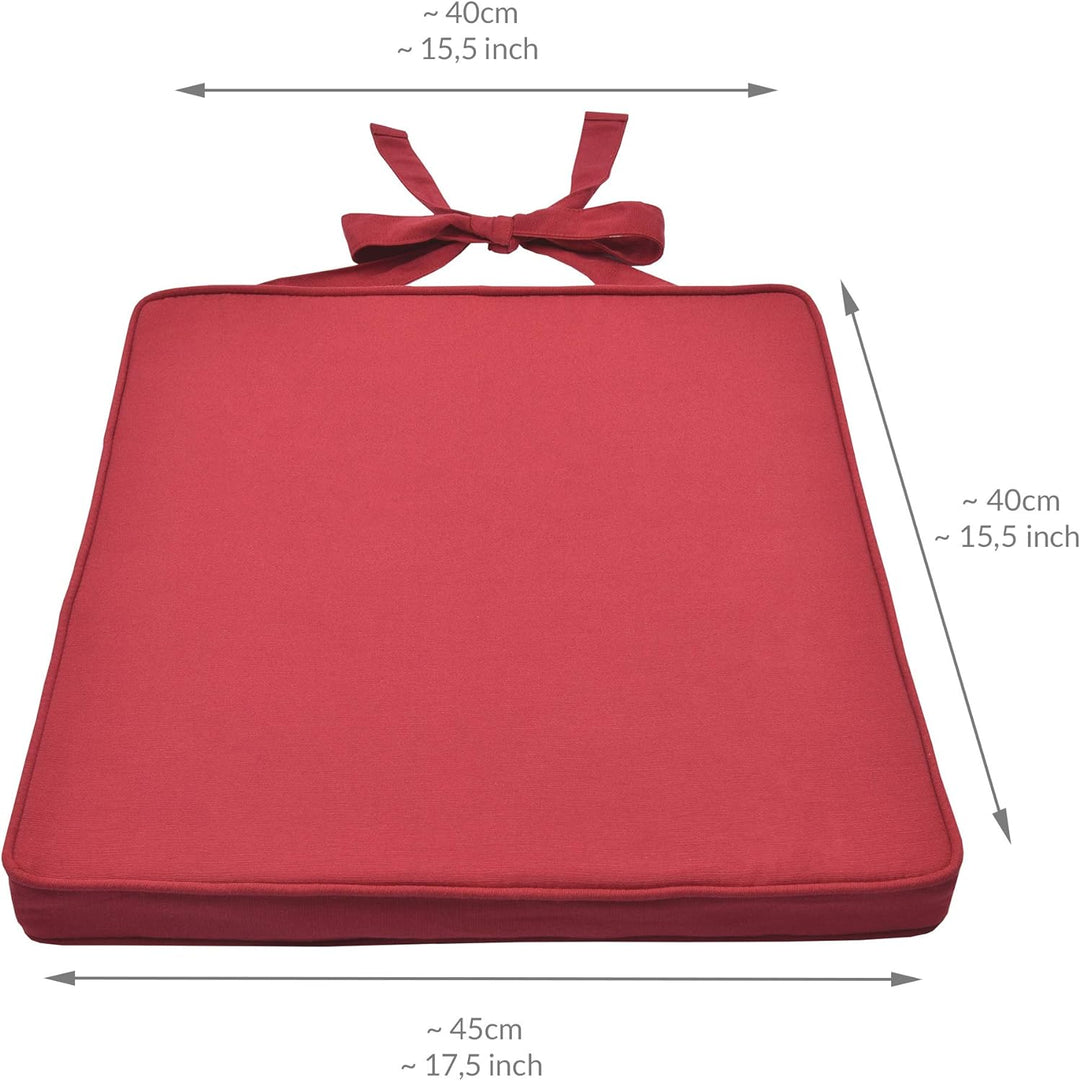 Beautissu Loft SK Stuhlkissen 45x40 cm Rot - 4er Set Stuhlpolster mit Bändern Sitzkissen für Stühle,