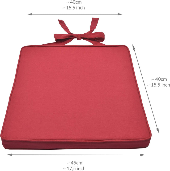 Beautissu Loft SK Stuhlkissen 45x40 cm Rot - 4er Set Stuhlpolster mit Bändern Sitzkissen für Stühle,