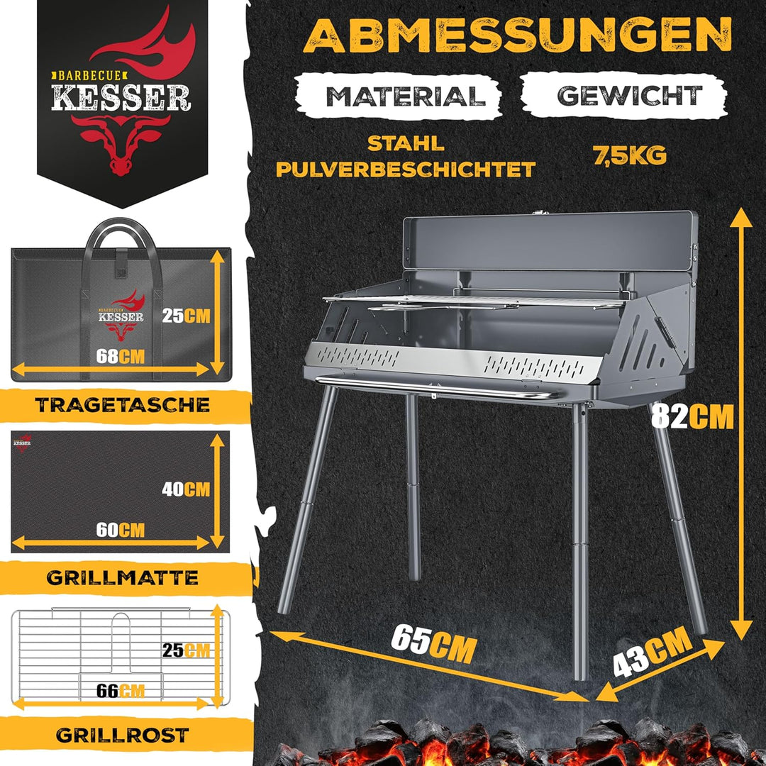 KESSER® Klappgrill tragbarer Camping Grill mit Gestell | Holzkohlegrill aus pulverbeschichtetem Stah