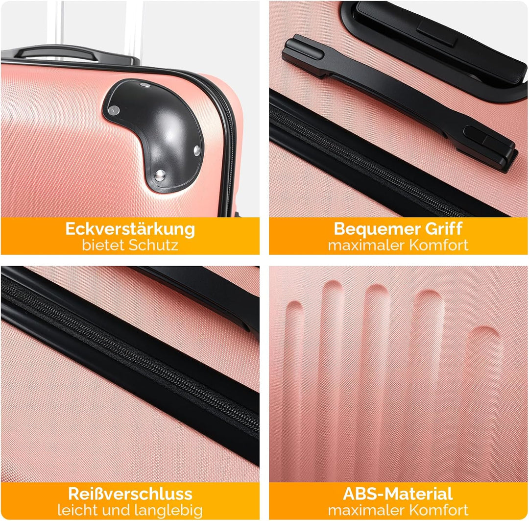 Bonnlo Kofferset 3 Teilig, Hartschale Koffer Set, Reisekoffer mit 4 Rollen, ABS-Trolley M-L-XL, mit