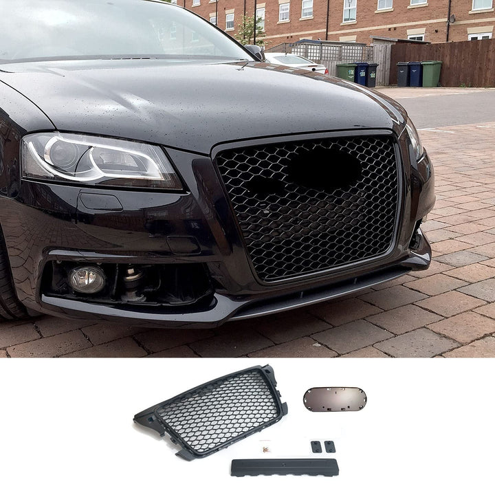 Passend für Audi A3 8P Kühlergrill Wabengrill Front Grill mit Emblemhalter PDC 08-13