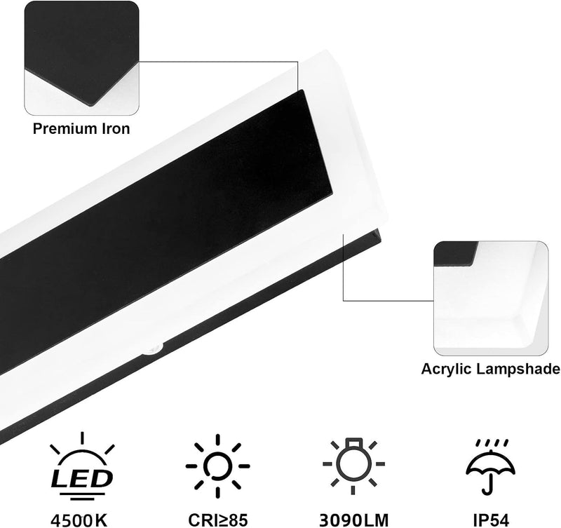 Klighten LED Lange Wandlampe IP54 Wasserdicht Wandbeleuchtung Schwarz Aussenleuchten Eisen Acryl Wan