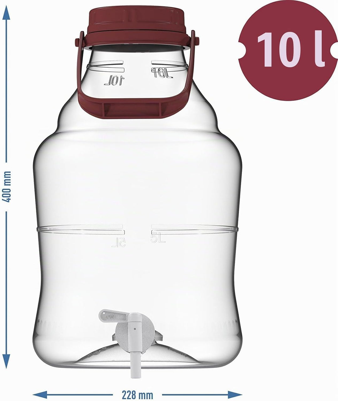 lilawelt24 10 L Gärballon+ Hahn Weinballon Gärbehälter Flasche Weithalsballon Gummistopfen