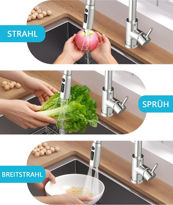 Wasserhahn Küche, Hochdruck Küchenarmatur mit Brause | 304 Edelstahl Küchenarmatur Ausziehbar, Armat