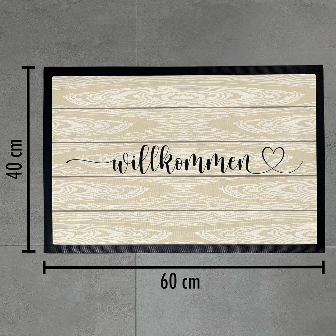 Trendation - Willkommen Holz Grafik Fussmatte Geschenk Schöne Fussmatte Aussen und Innenbereich 60x4