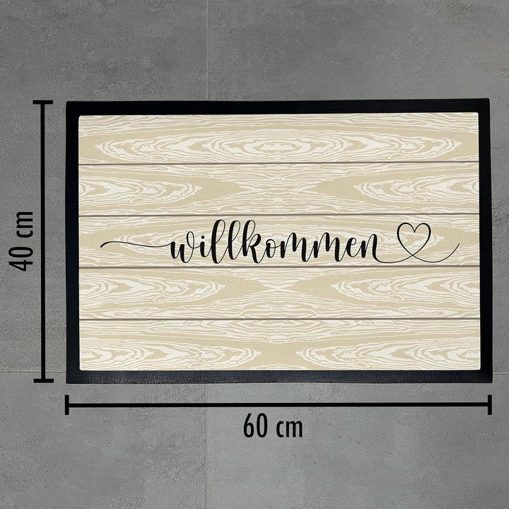 Trendation - Willkommen Holz Grafik Fussmatte Geschenk Schöne Fussmatte Aussen und Innenbereich 60x4