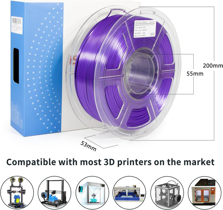 iSANMATE Dual Silk PLA Filament 1.75mm, Dual Schwarz Violett Seide PLA Filament 3d Drucker Filament