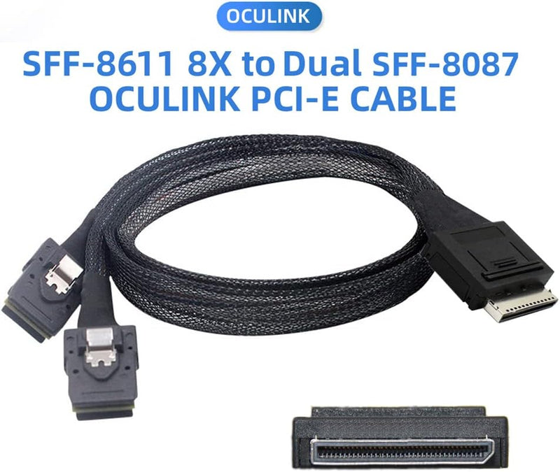 NFHK 50cm PCIe PCI-Express SFF-8611 8X 8-Lane zu Dual SFF-8087 4X SSD Daten Aktiv Kabel, Dual SFF-80